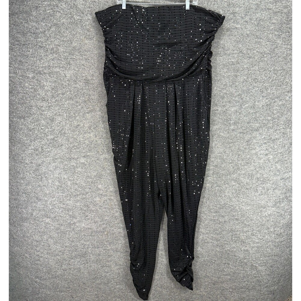 Venus Jumpsuit Women 3X Plus Black Sequin Stapless Skinny Lined Metallic Casual